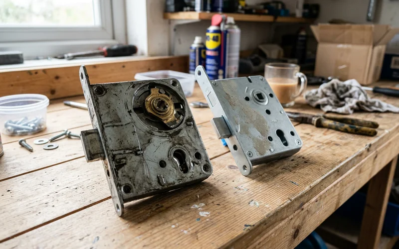 Failed UPVC centre gearbox beside its replacement