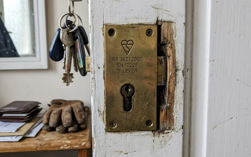 Standards marking stamped on a lock faceplate