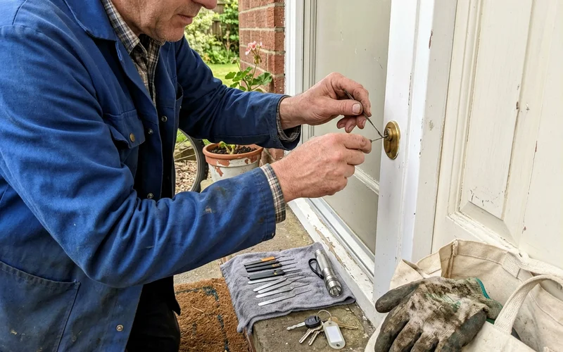 Non-destructive entry tools being used on a euro cylinder lock