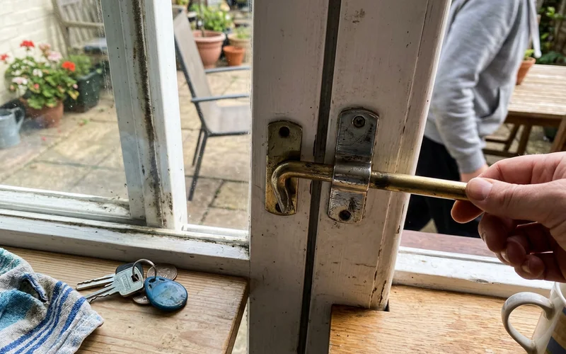 Worn sliding bolt mechanism on a patio door