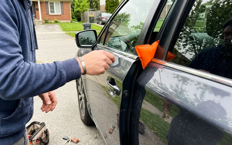Air wedge and reach tool used for non-destructive vehicle entry