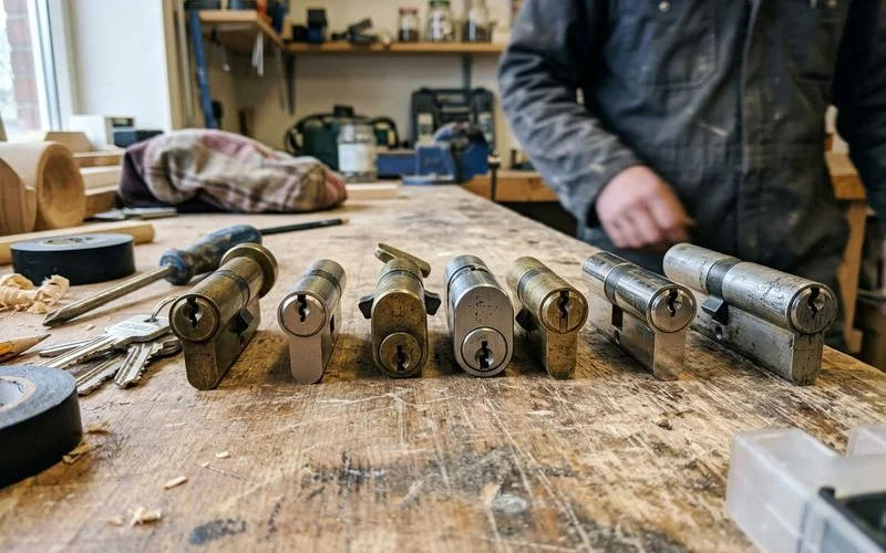 Different euro cylinder types laid out for comparison