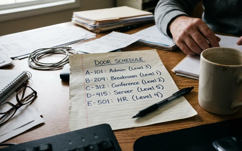 Door schedule listing rooms and access levels