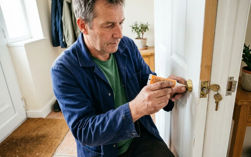 Dry lubricant being applied to a door cylinder