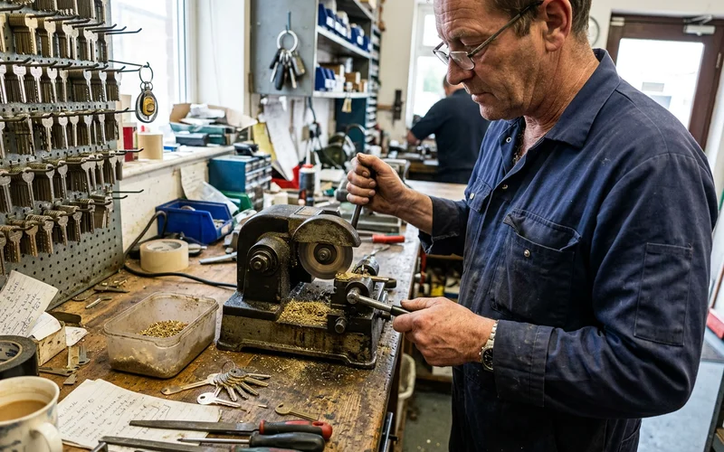 Replacement key being cut on a machine