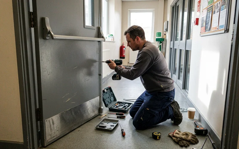 Emergency exit device being fitted to a commercial door
