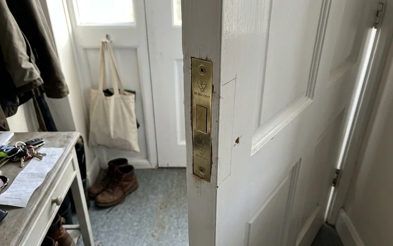 Compliant replacement lock with standards marking visible