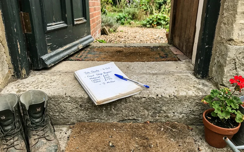 Handwritten locksmith quote on a notepad