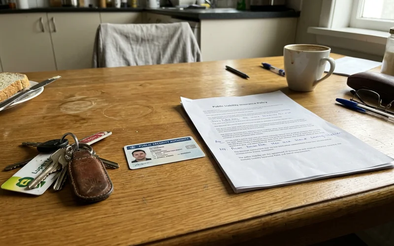 PSA licence and insurance documents on a table