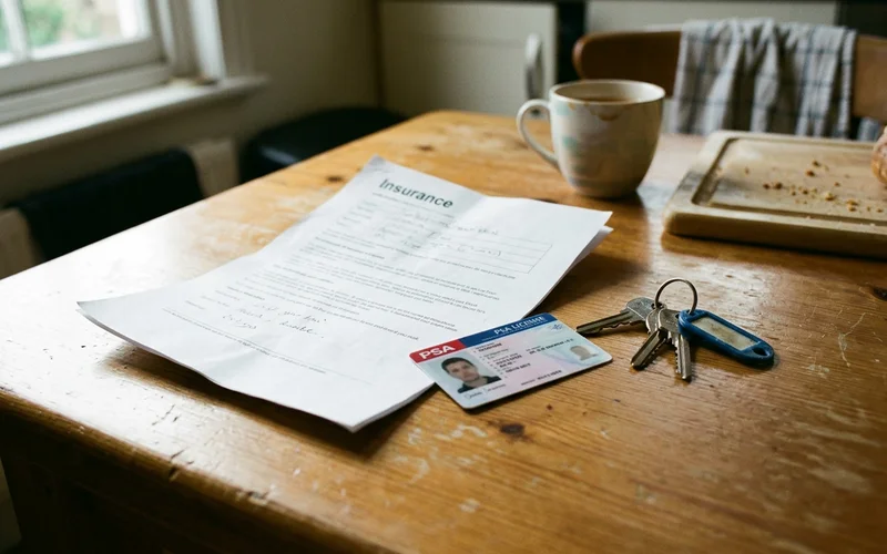 Locksmith licence and insurance documents on a table