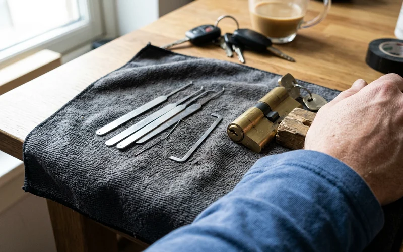 Lock picks and tension wrench used for non-destructive entry