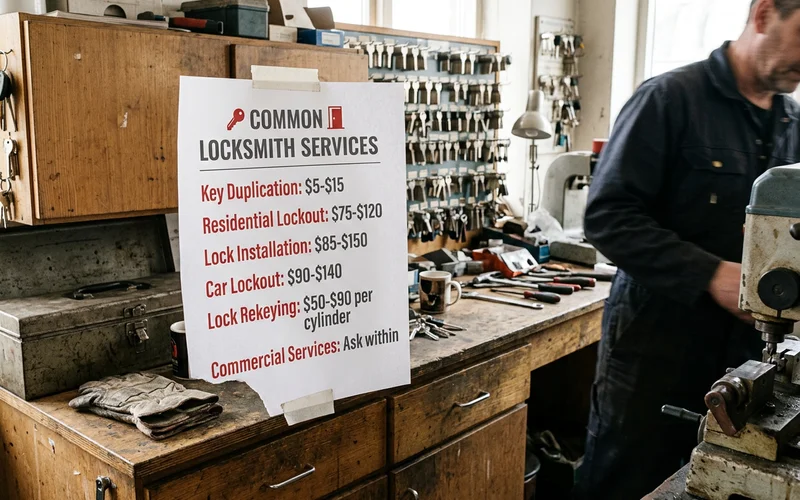 Price range chart for common locksmith jobs in Ireland
