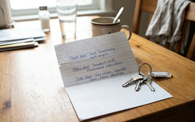 Written summary of lock check findings left with the homeowner