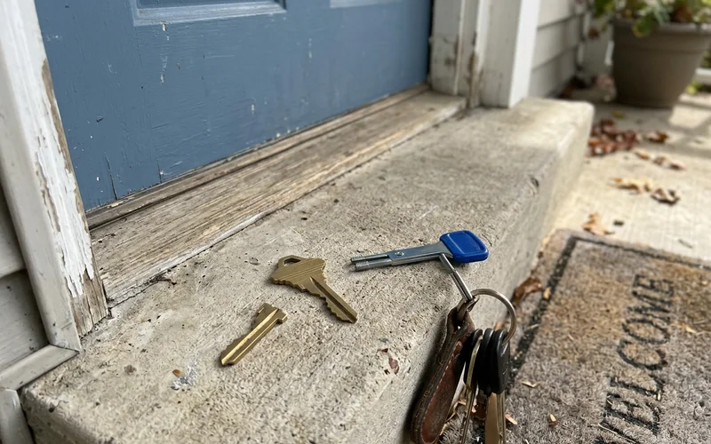 Snapped key halves beside a freshly cut replacement