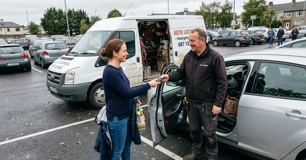 Auto locksmith returning keys to a driver in Waterford
