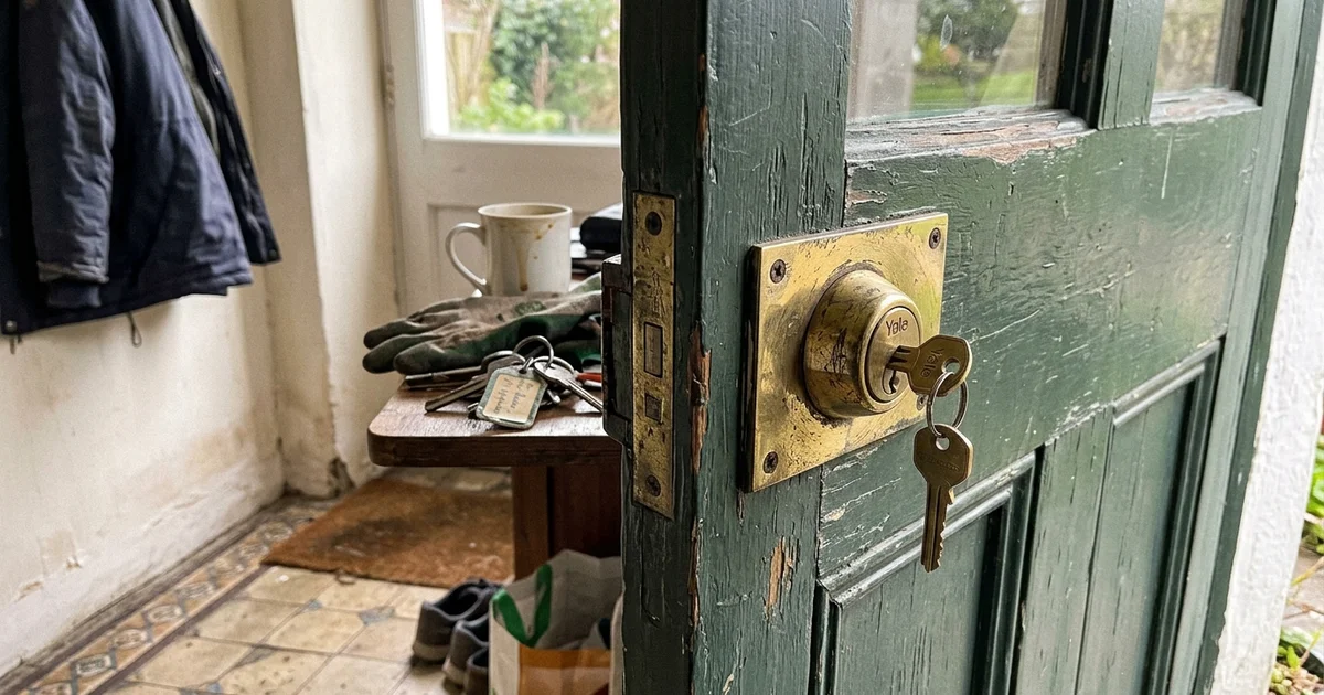 Worn and loose front door lock on an Irish home