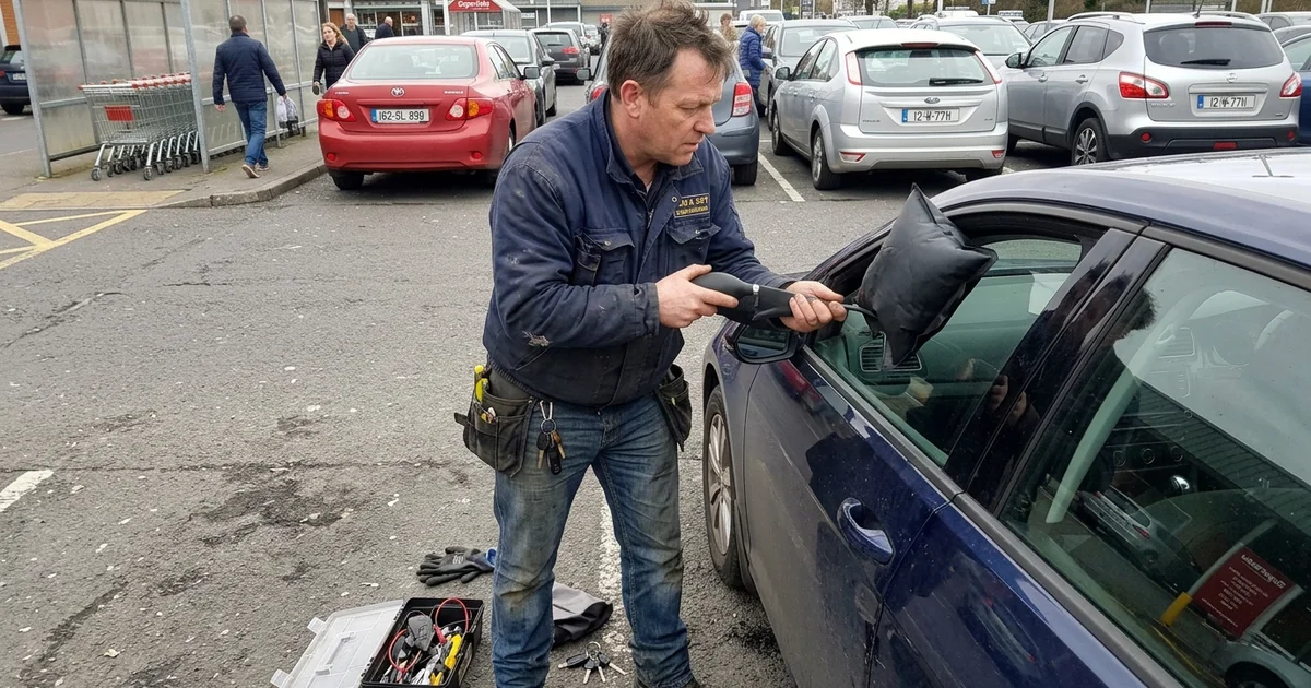 Auto locksmith opening a car door with specialist tools