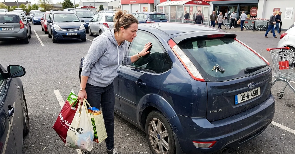 Driver looking at keys locked inside their car in Waterford