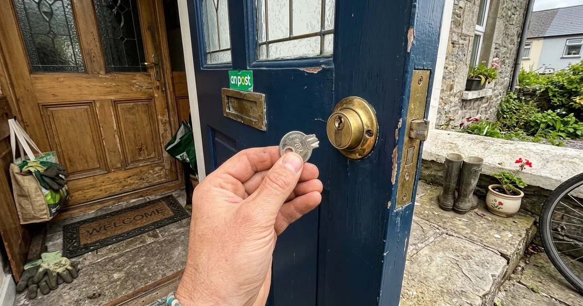 Broken key half held in front of the lock it snapped in