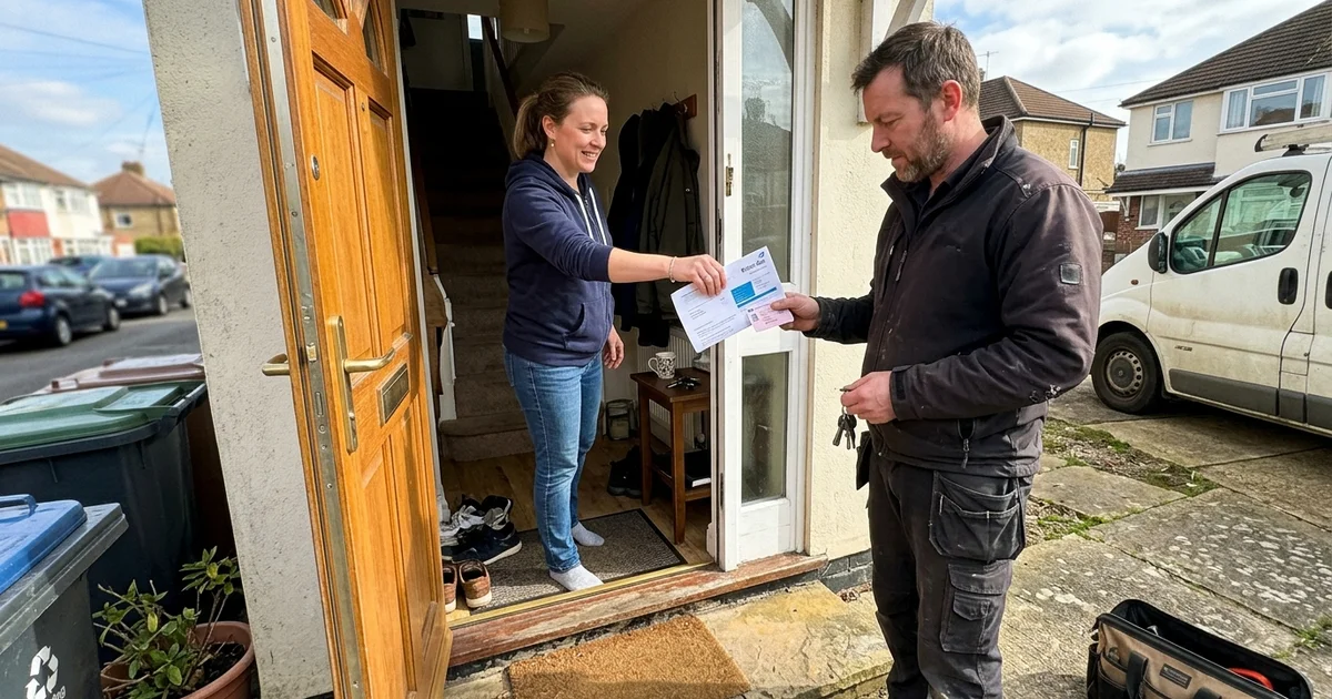 Homeowner showing ID and a utility bill to a locksmith