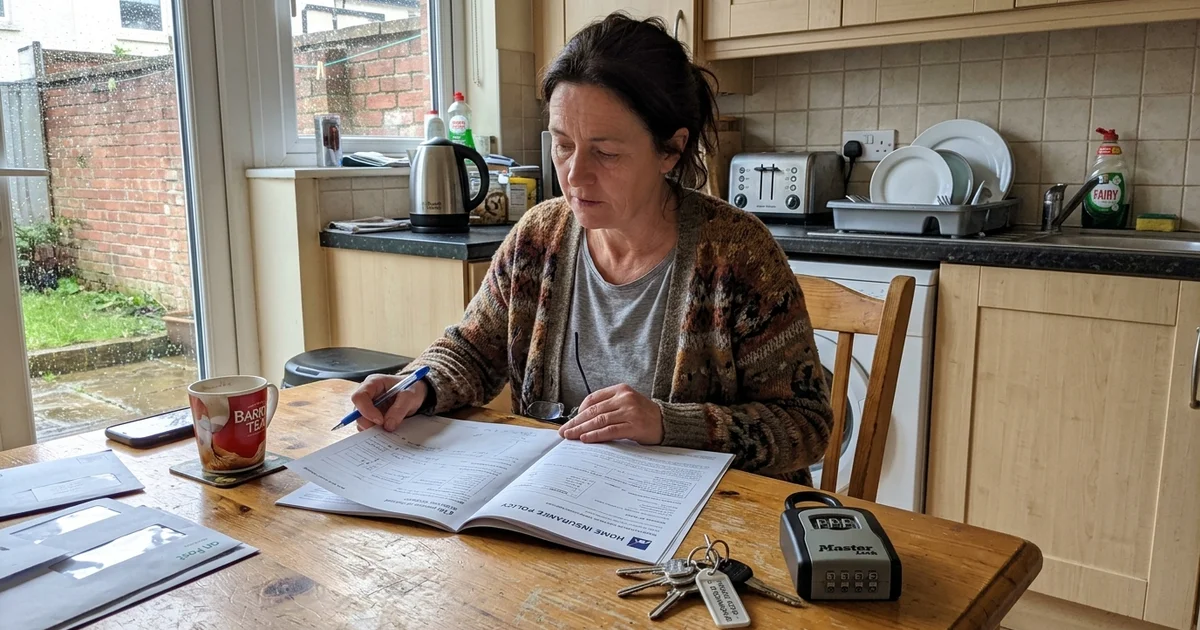 Homeowner reading insurance policy wording about locks
