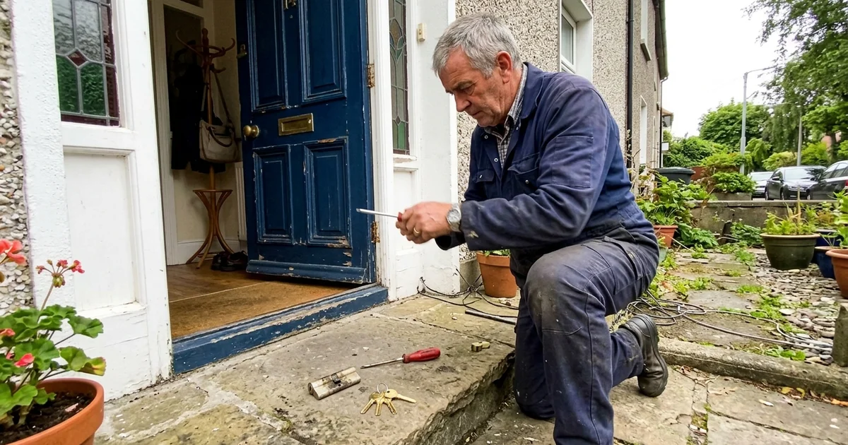 Locksmith fitting a new front door cylinder in Ireland