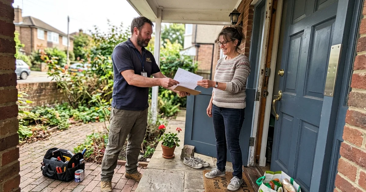 Locksmith handing over a written certificate of work