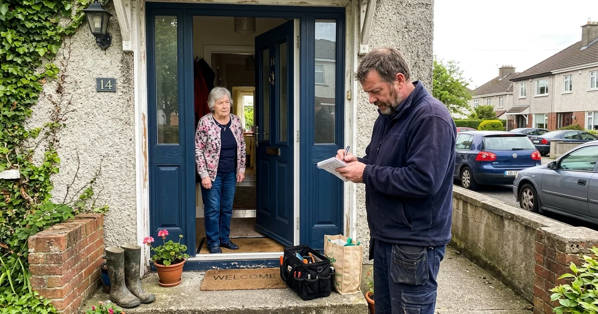 Locksmith writing a quote at a Waterford customer's door