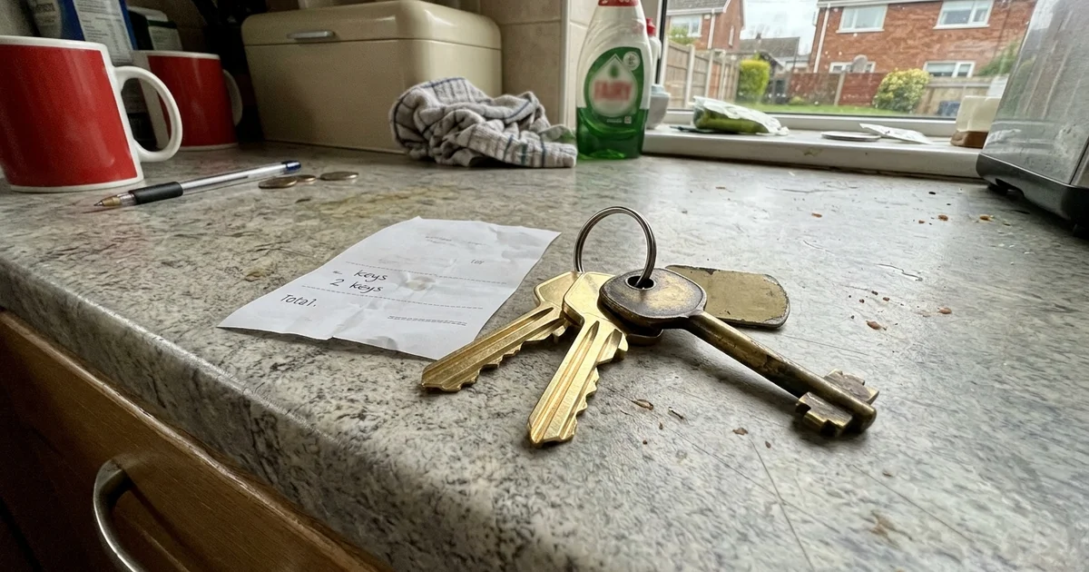 Freshly cut spare house keys on a kitchen counter