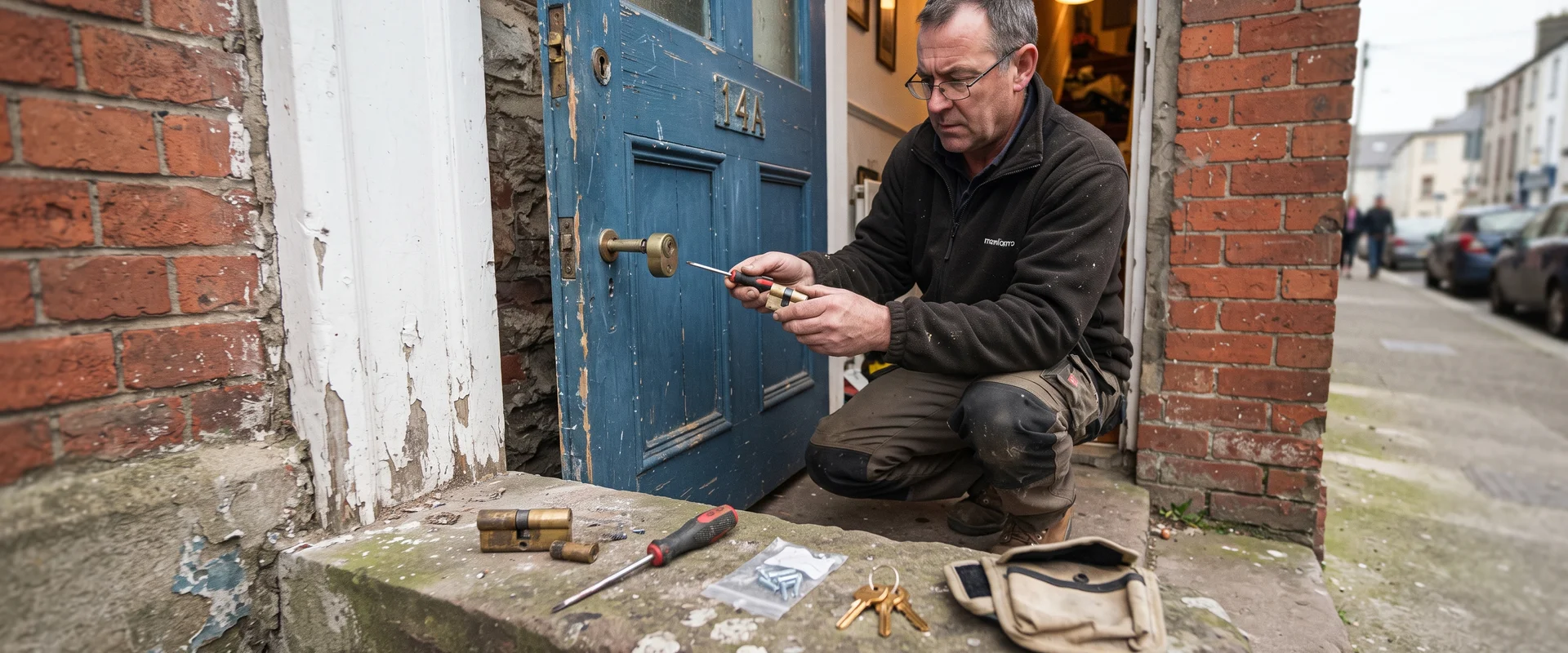 Locksmith fitting a replacement euro cylinder to a Waterford front door