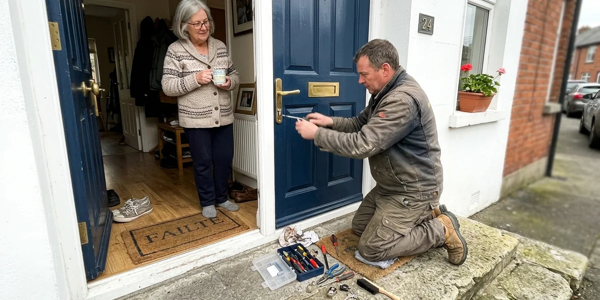 Emergency Locksmith Waterford fitting a new lock at a customer's door