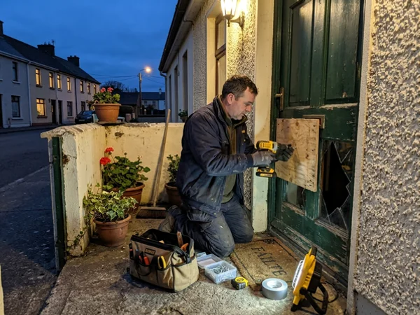 Emergency boarding-up of a damaged door