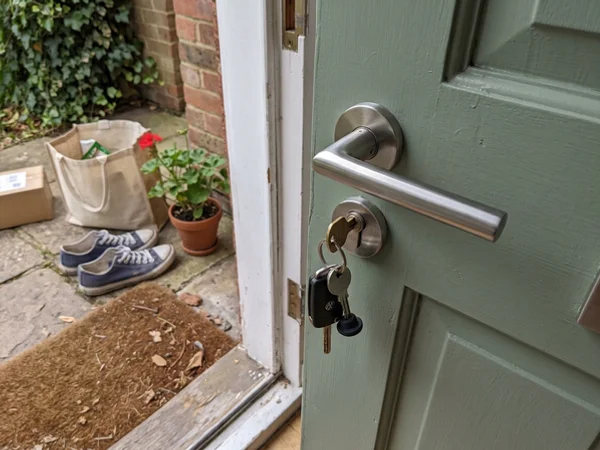 Newly fitted lock and handle on a Waterford front door